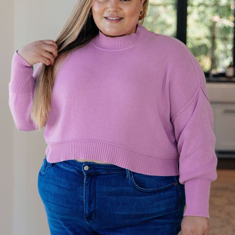Outside Seam Side Slit Cropped Sweater in Mauve sold by Boujee Boutique product image thumbnail 2