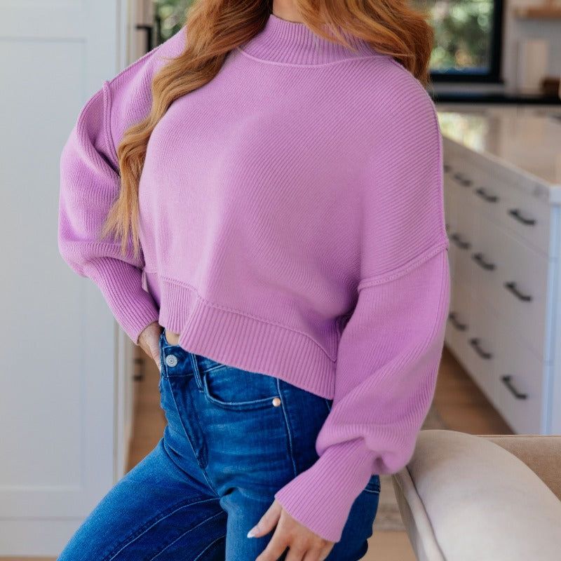 Outside Seam Side Slit Cropped Sweater in Mauve sold by Boujee Boutique product image thumbnail 3