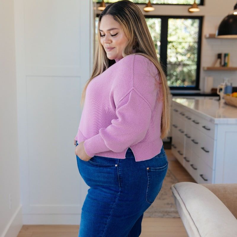 Outside Seam Side Slit Cropped Sweater in Mauve sold by Boujee Boutique product image thumbnail 4