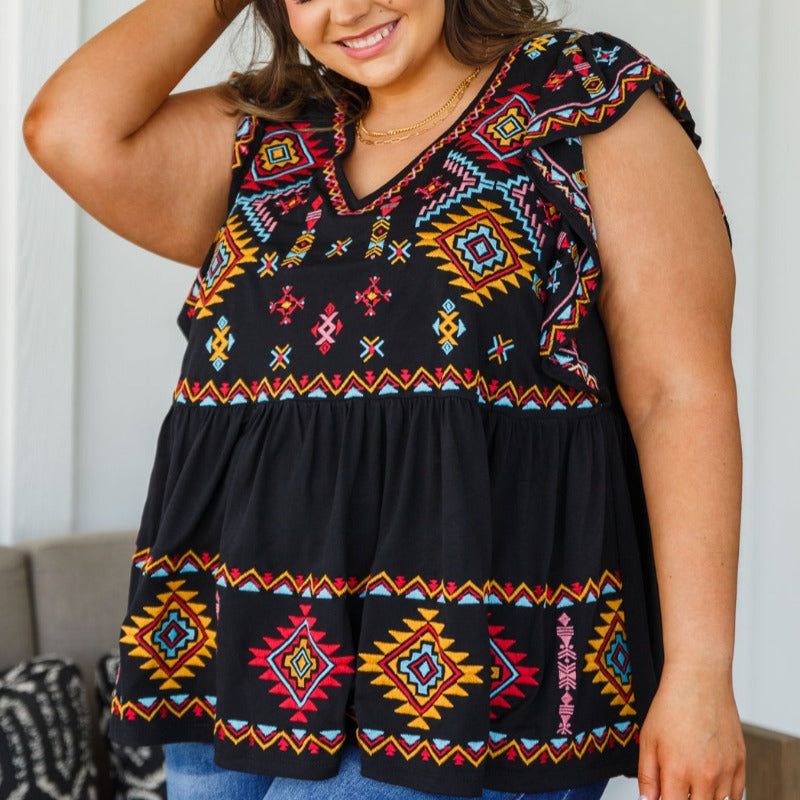 Sophia Embroidered Short Sleeve Blouse in Black sold by Boujee Boutique product image thumbnail 3