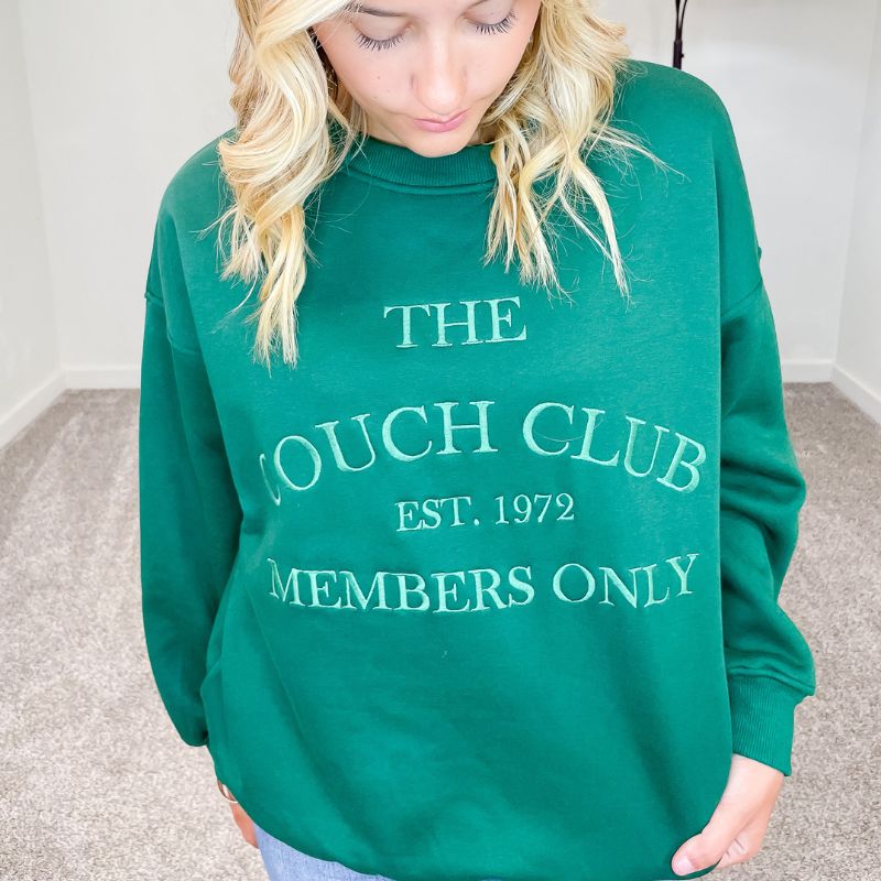 Hunter Green Embroidered Couch Club Sweatshirt sold by Boujee Boutique product image thumbnail 2