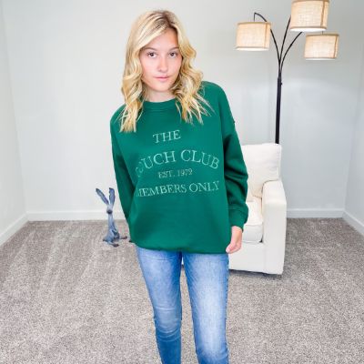 Hunter Green Embroidered Couch Club Sweatshirt sold by Boujee Boutique