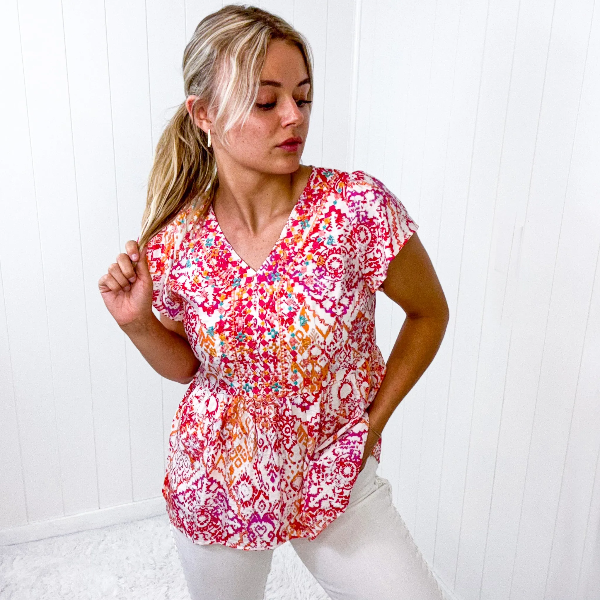 Savanna Jane Embroidered Bright Mosaic Flutter Sleeve Blouse sold by Boujee Boutique product image thumbnail 2