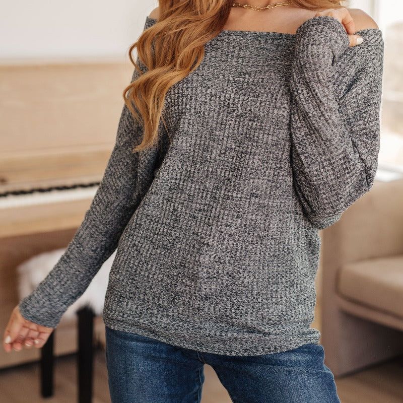 Warm Thoughts Ribbed Top in Charcoal sold by Boujee Boutique