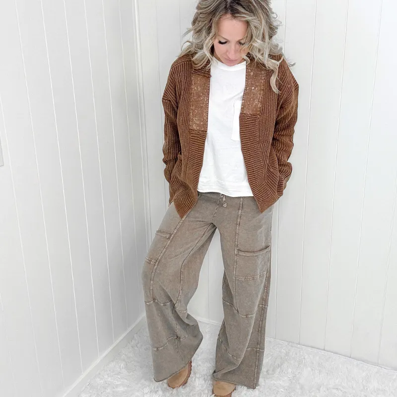Relaxed Retreat Brown Mineral Washed Terry Knit Oversized Pull on Pants sold by Boujee Boutique product image thumbnail 2