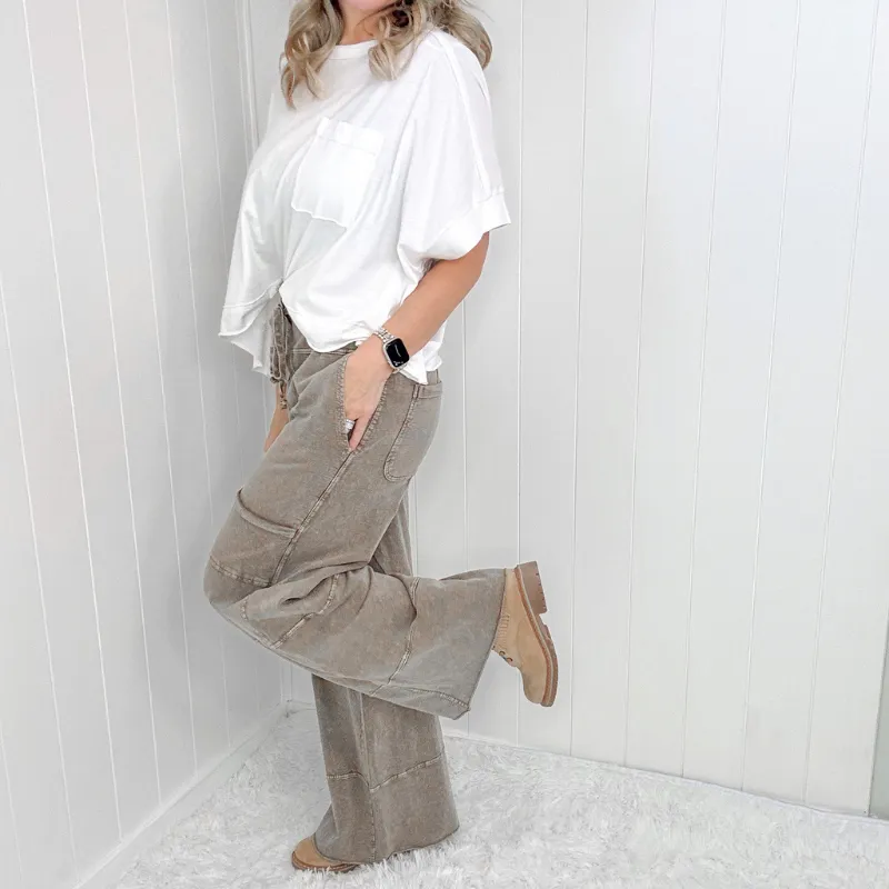 Relaxed Retreat Brown Mineral Washed Terry Knit Oversized Pull on Pants sold by Boujee Boutique product image thumbnail 4