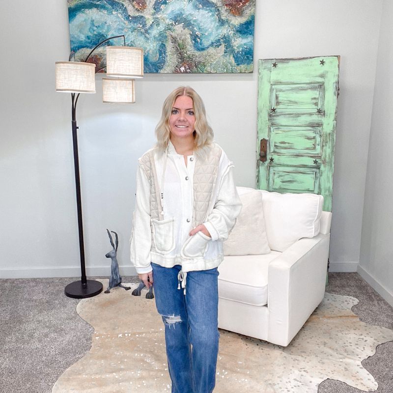 POL Cream and Beige Knit Quilted Hoodie sold by Boujee Boutique product image thumbnail 3