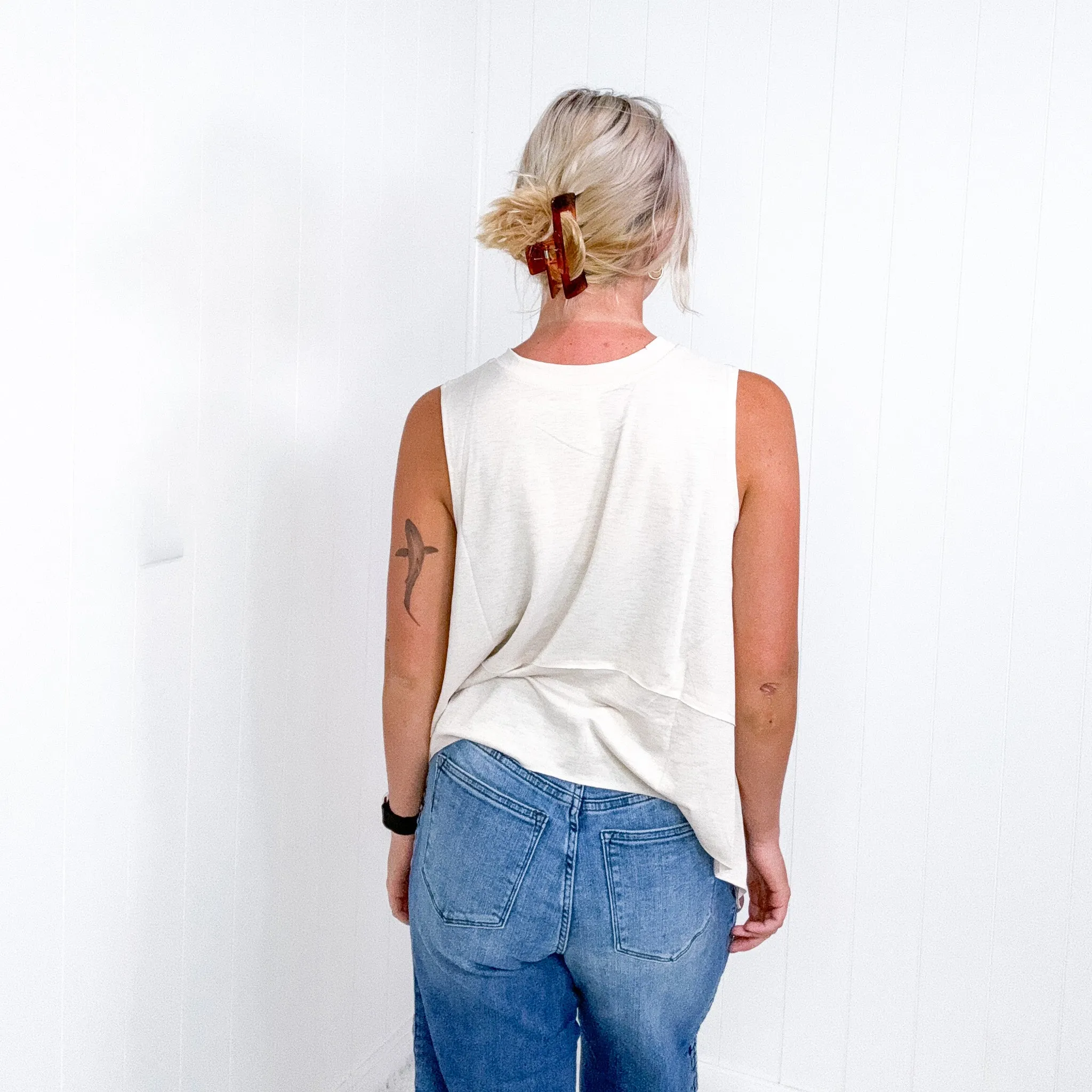 Sheer Slub Knit Side Slit High Low Round Neck Tank in Sand Beige sold by Boujee Boutique product image thumbnail 4