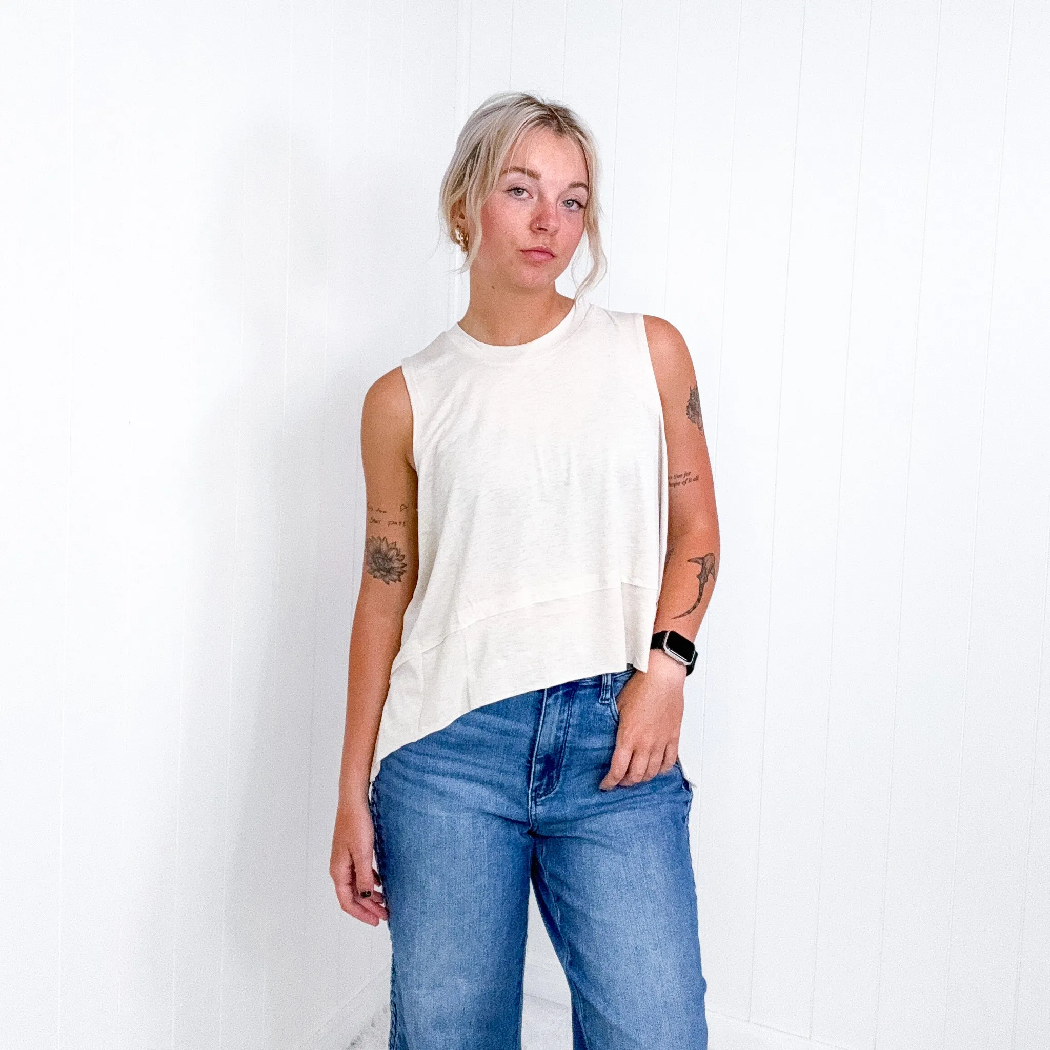 Sheer Slub Knit Side Slit High Low Round Neck Tank in Sand Beige sold by Boujee Boutique product image thumbnail 3