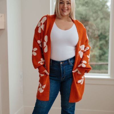 Enough Anyways Floral Cardigan in Burnt Orange sold by Boujee Boutique