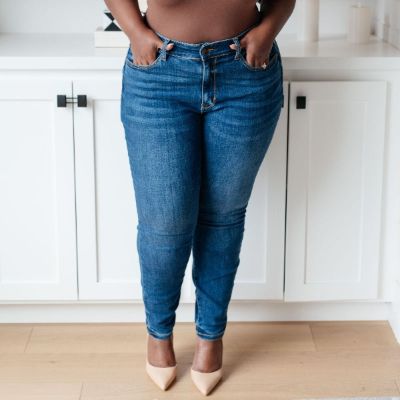 Judy Blue Maxine Mid Rise Dark Wash Skinny Jeans sold by Boujee Boutique