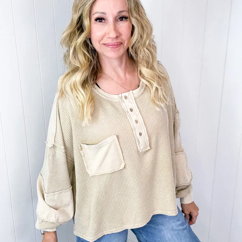 Khaki Long Sleeve Thermal Mix Terry Knit Pullover Top *Final Sale* sold by Boujee Boutique