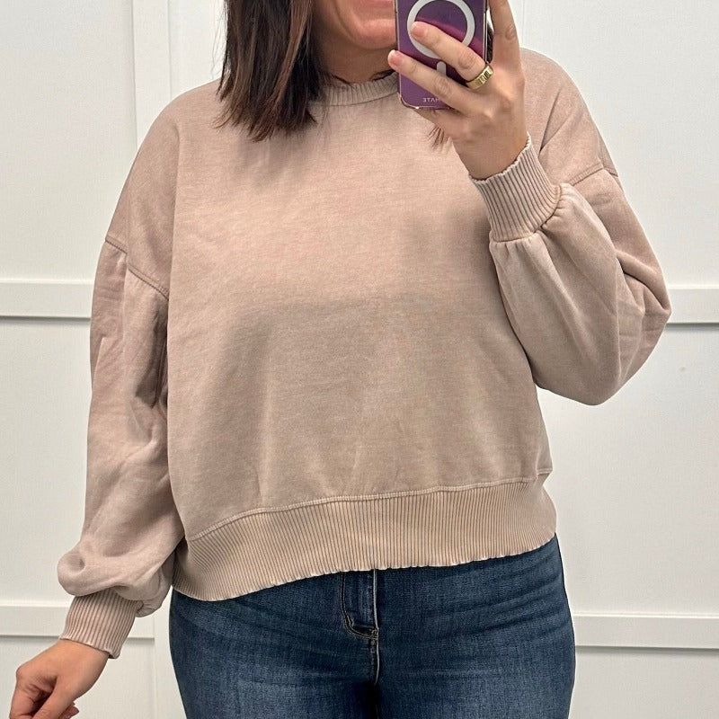 Acid Wash Oversized Pullover Sweatshirt in Ash Mocha sold by Boujee Boutique product image thumbnail 3