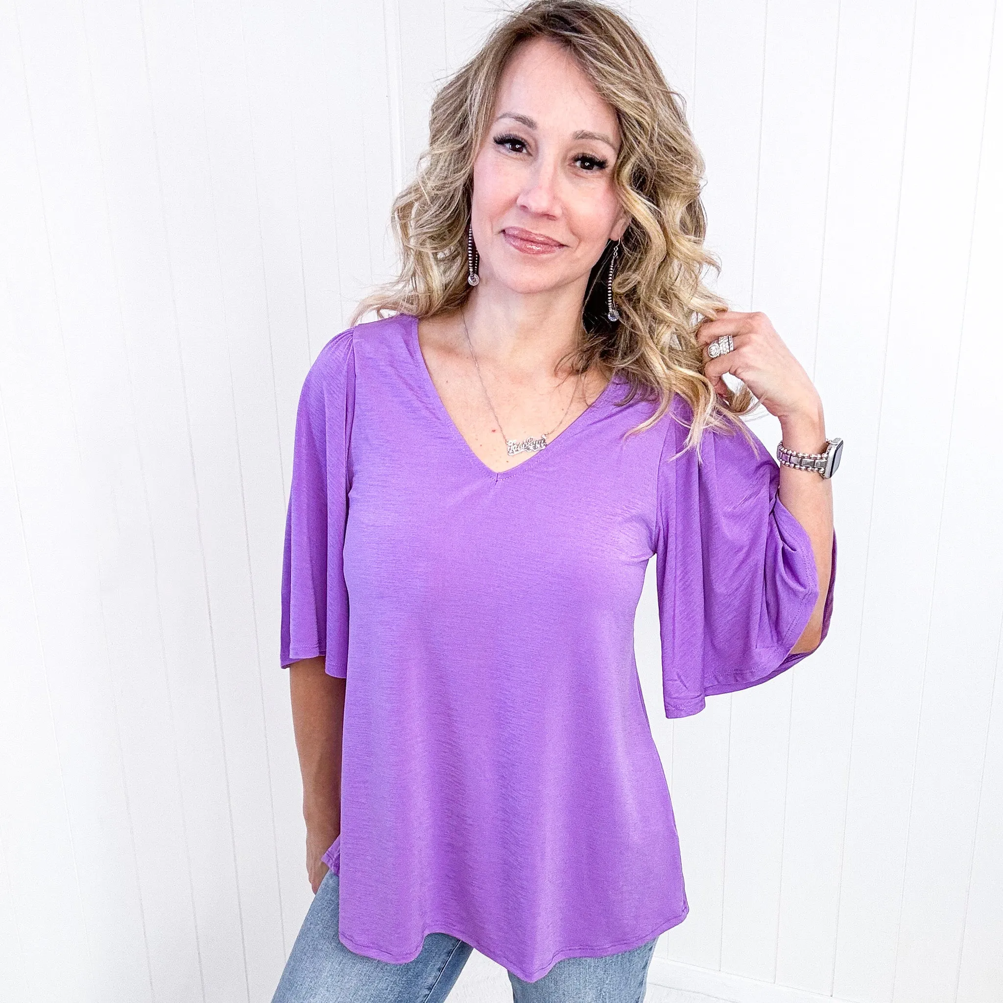 Dear Scarlett Cali Blouse in Lavender sold by Boujee Boutique