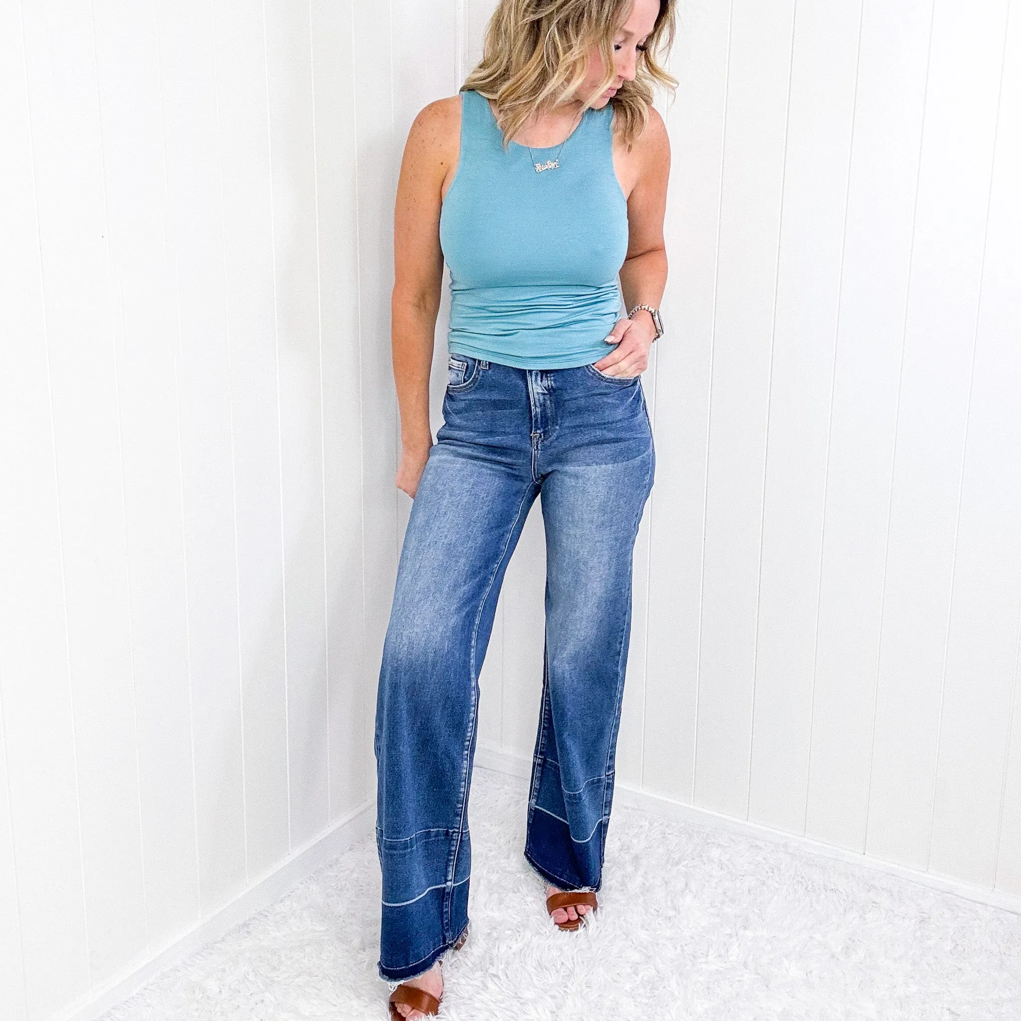 BAYEAS Release Hem High Waist Whisker Wide Leg Jeans sold by Boujee Boutique