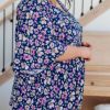 Dearest Dreamer Purple Peplum Top in Navy Floral sold by Boujee Boutique