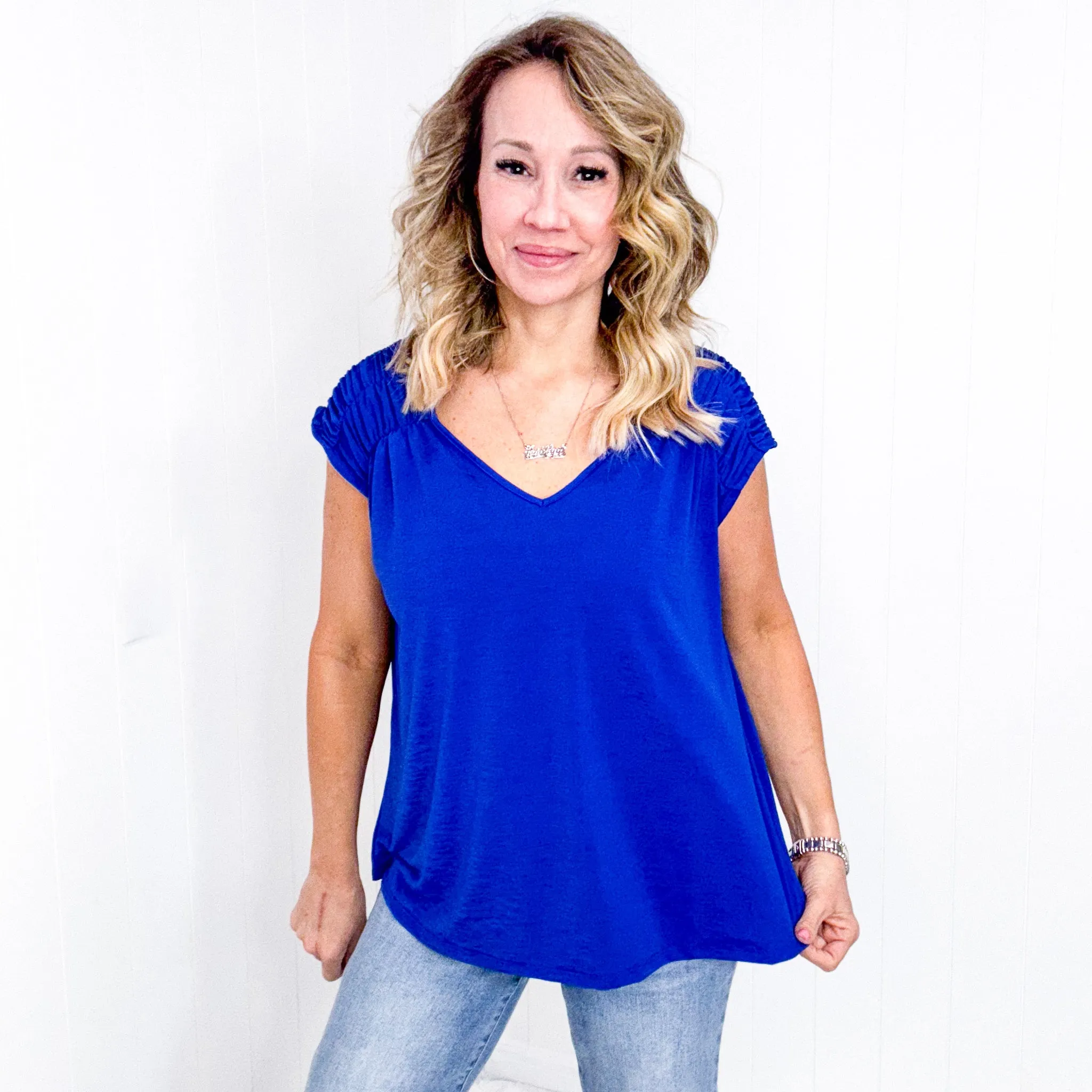 Dear Scarlett Ruched Cap Sleeve Top in Royal Blue sold by Boujee Boutique product image thumbnail 2