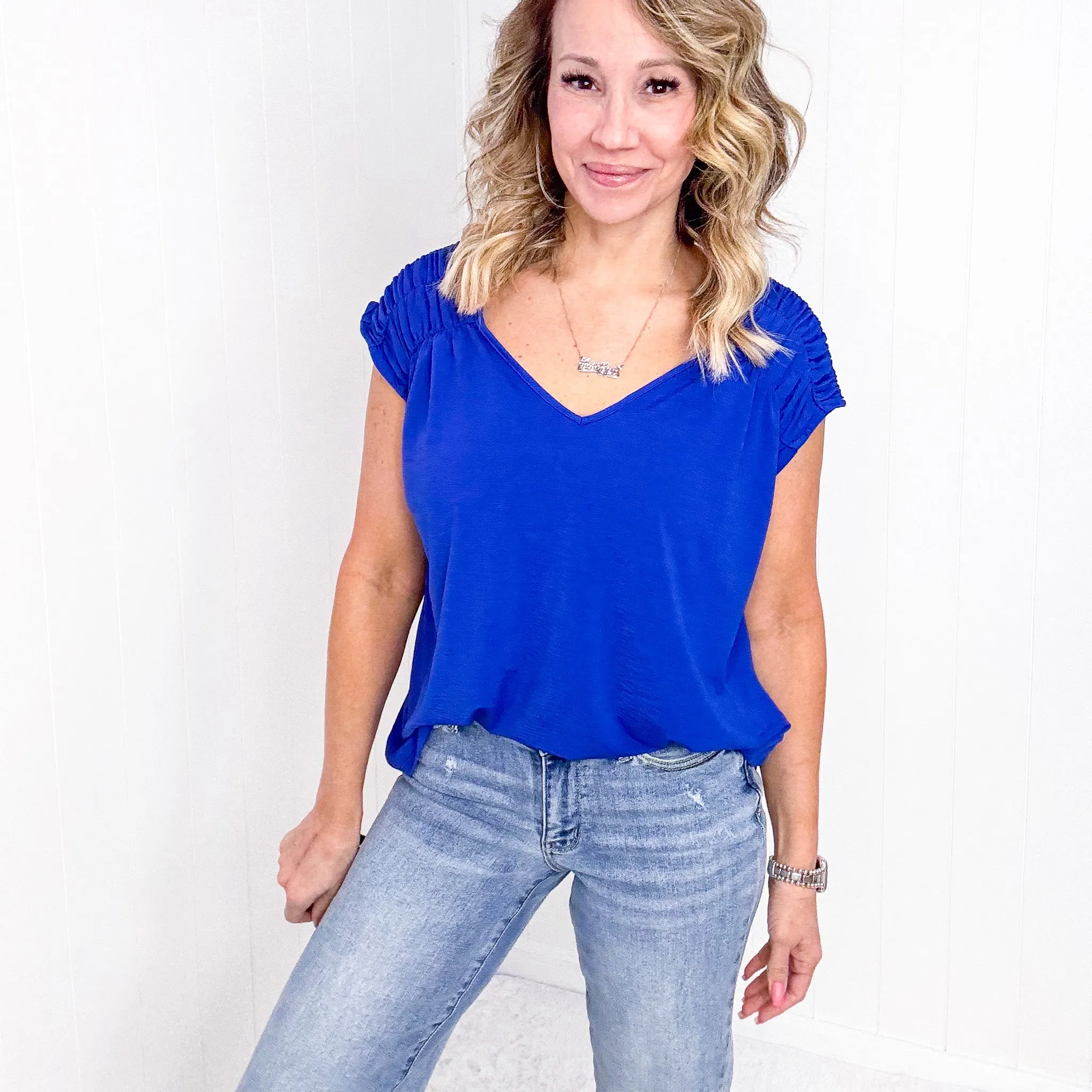 Dear Scarlett Ruched Cap Sleeve Top in Royal Blue sold by Boujee Boutique product image thumbnail 5