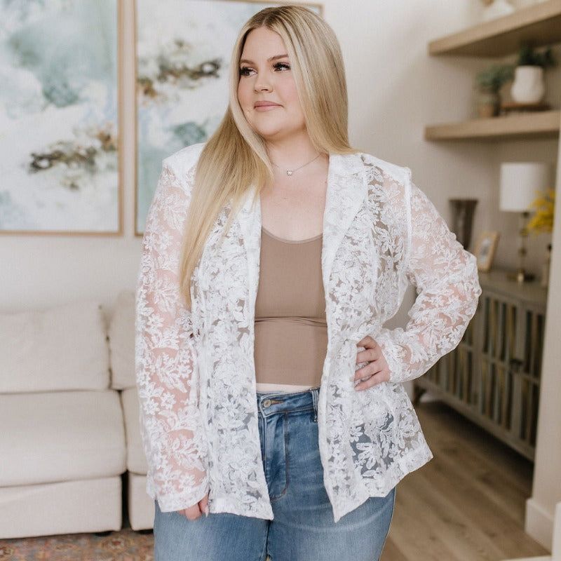 White Eloquent and Elevated Lace Blazer sold by Boujee Boutique product image thumbnail 2