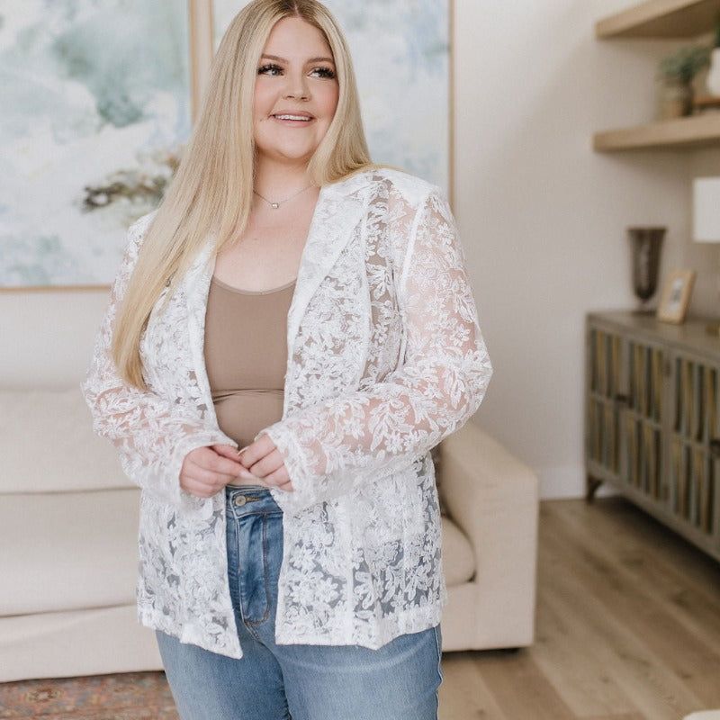 White Eloquent and Elevated Lace Blazer sold by Boujee Boutique product image thumbnail 4