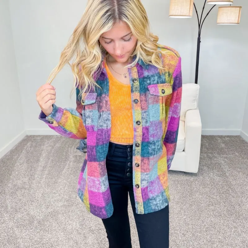 Soft Hacci Lavender Mix Plaid Oversized Shacket sold by Boujee Boutique