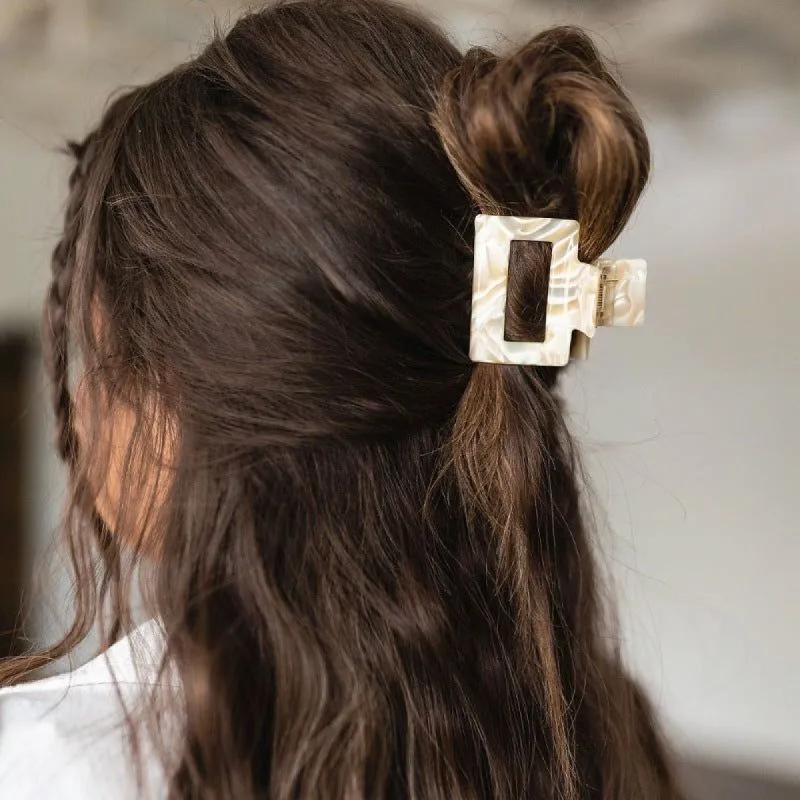 Small Square Claw Clip in Gold Pearl sold by Boujee Boutique