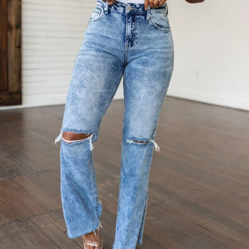 Risen Carter High Rise Slit Hem Straight Jeans sold by Boujee Boutique