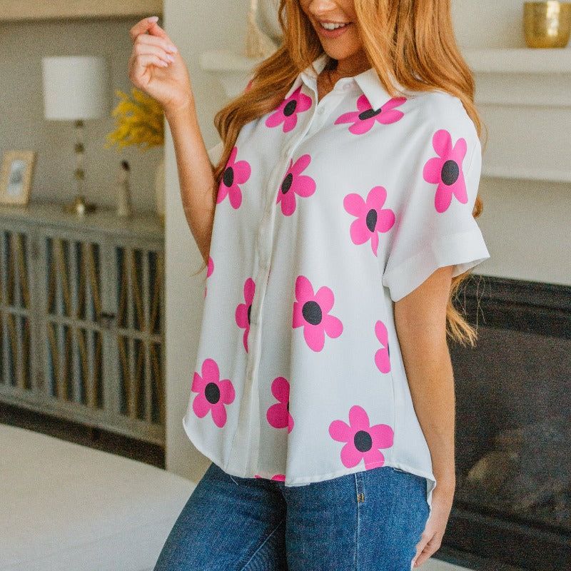 Daisy Delight Mod Floral Button Down Blouse sold by Boujee Boutique product image thumbnail 6