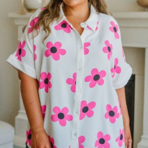 Daisy Delight Mod Floral Button Down Blouse sold by Boujee Boutique