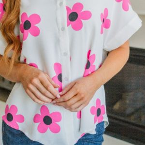 Daisy Delight Mod Floral Button Down Blouse sold by Boujee Boutique