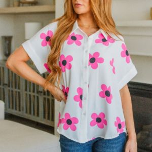 Daisy Delight Mod Floral Button Down Blouse sold by Boujee Boutique