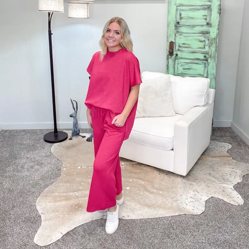 Deep Pink Textured Short Sleeve Top sold by Boujee Boutique product image thumbnail 2