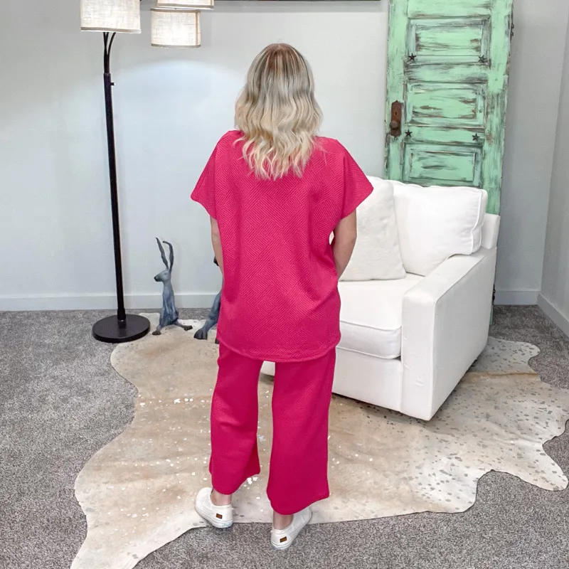 Deep Pink Textured Short Sleeve Top sold by Boujee Boutique product image thumbnail 3