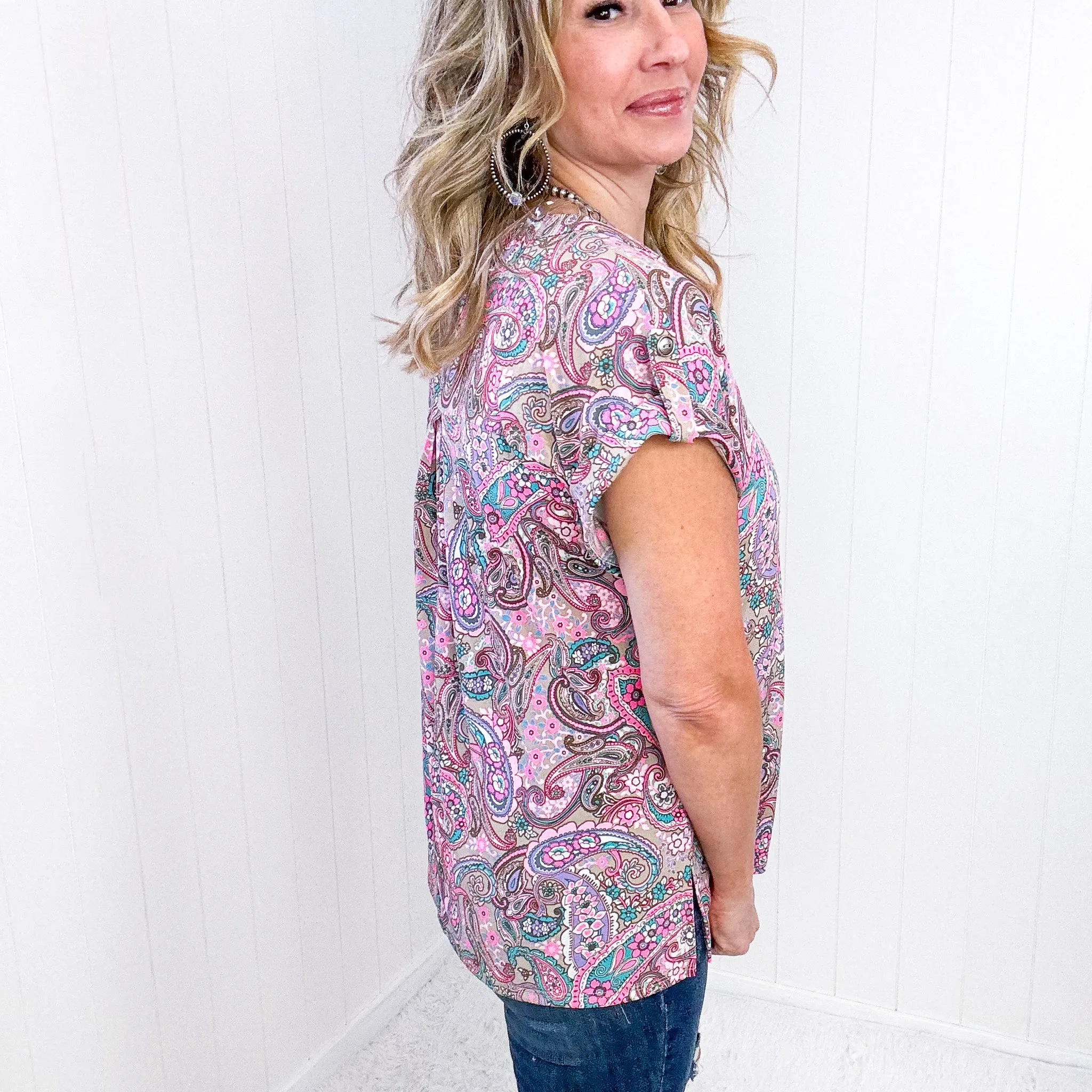 Dear Scarlett Lizzy Cap Sleeve Top in Pink Multi Paisley sold by Boujee Boutique product image thumbnail 4
