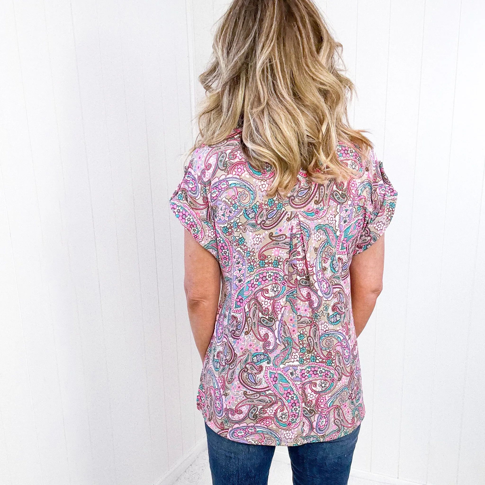 Dear Scarlett Lizzy Cap Sleeve Top in Pink Multi Paisley sold by Boujee Boutique product image thumbnail 5