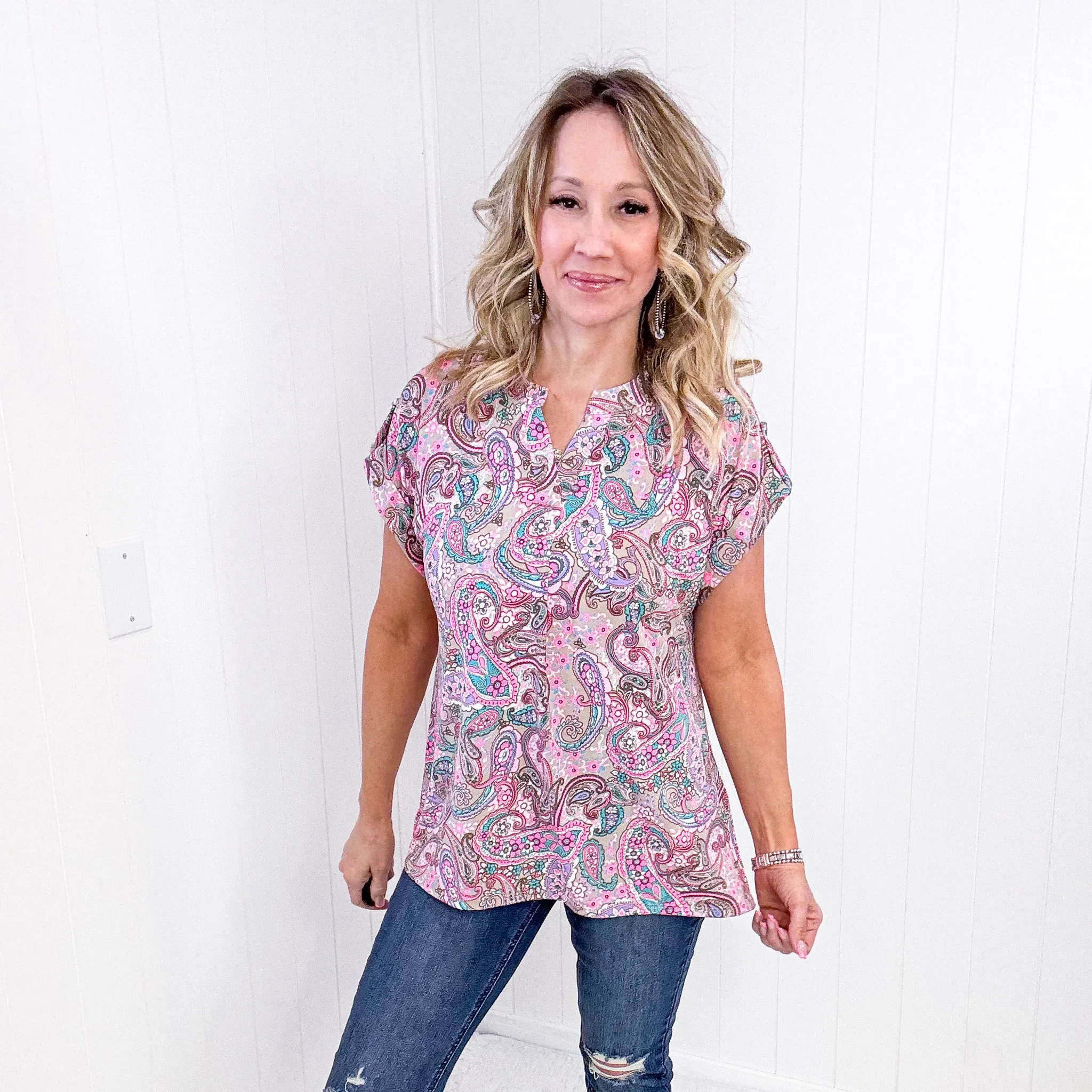 Dear Scarlett Lizzy Cap Sleeve Top in Pink Multi Paisley sold by Boujee Boutique product image thumbnail 2