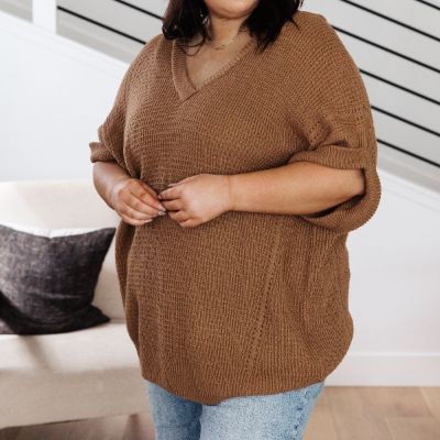 Wonder Why V-Neck Brown Short Sleeve Sweater sold by Boujee Boutique