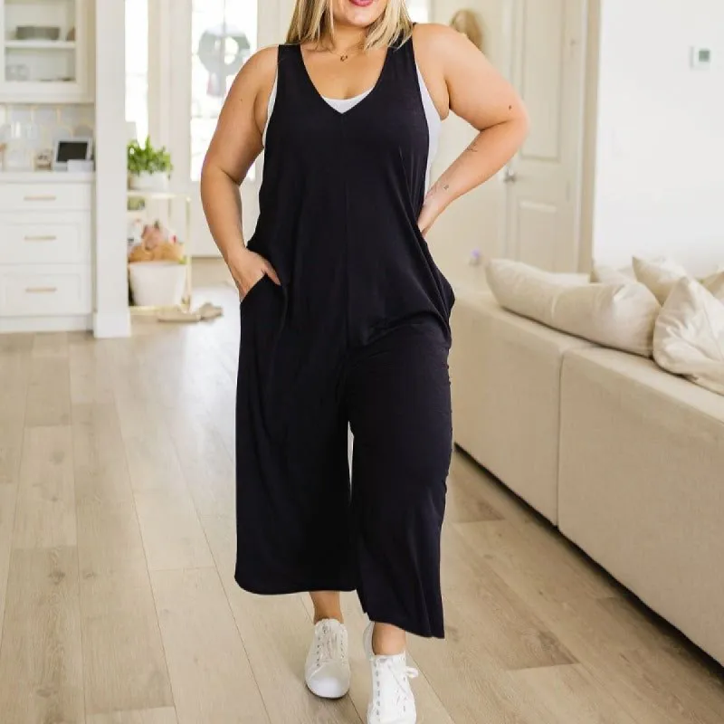 Black Soft Get Up And Go Jumpsuit sold by Boujee Boutique