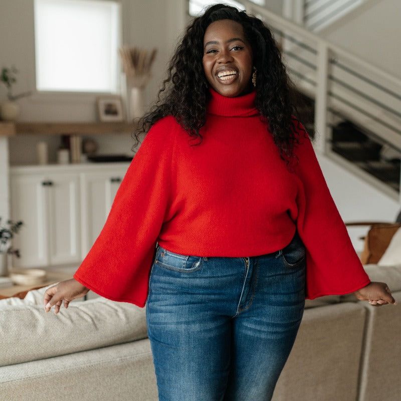 Not Too Desperate Red Turtleneck Sweater sold by Boujee Boutique