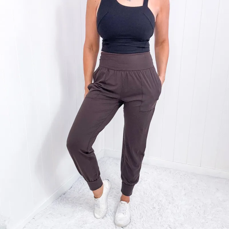 Rae Mode Wide Waistband Cuffed Soft Joggers in Brown *Final Sale* sold by Boujee Boutique