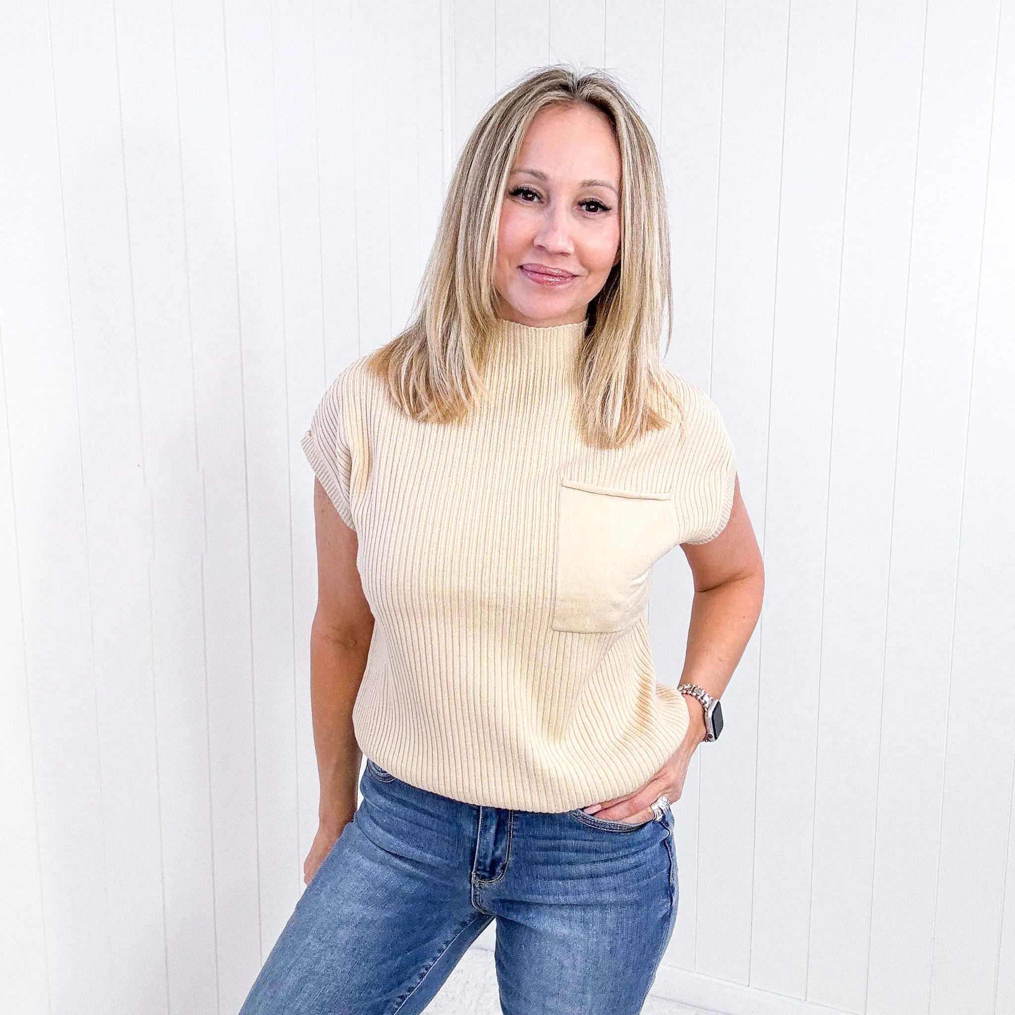 Oatmeal This Little Life Mock Neck Short Sleeve Sweater sold by Boujee Boutique product image thumbnail 5