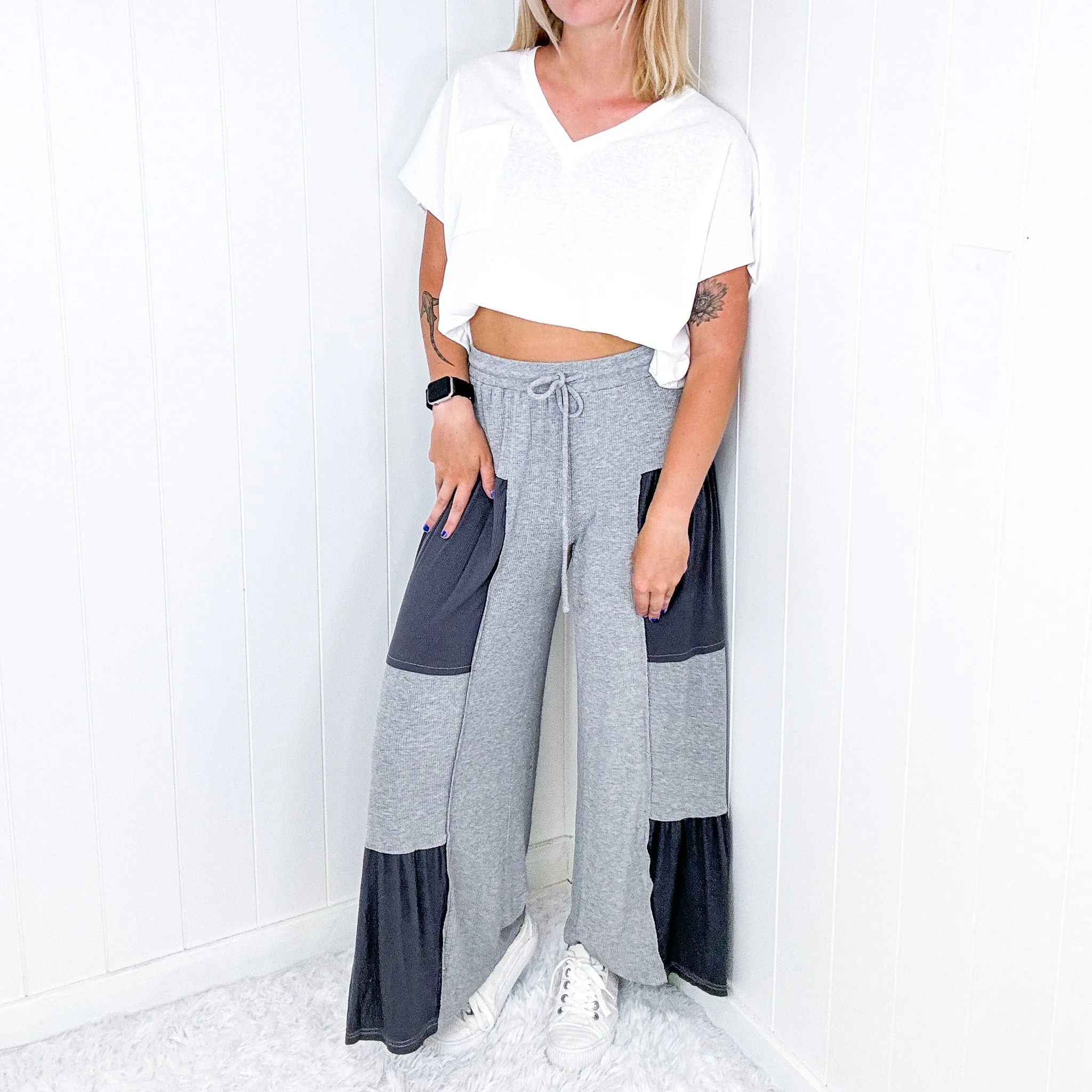 Pol Free Spirit Flow Cropped Layered Raw Hem Ribbed Palazzo Pants in 2 Colors sold by Boujee Boutique product image thumbnail 5