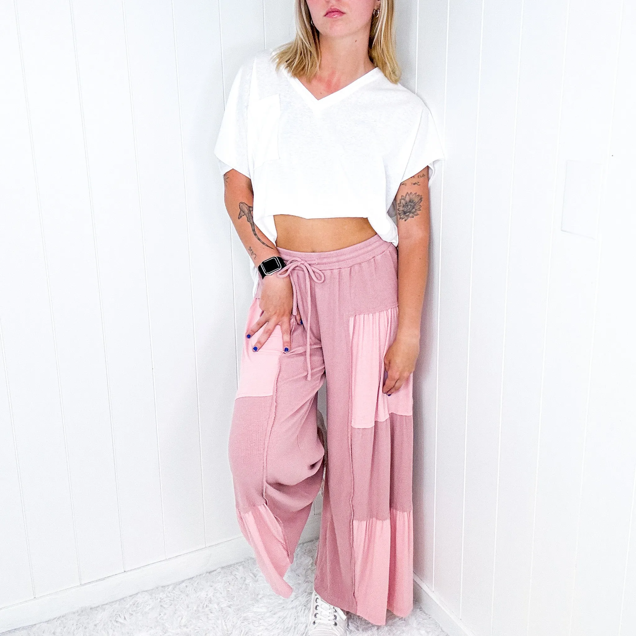 Pol Free Spirit Flow Cropped Layered Raw Hem Ribbed Palazzo Pants in 2 Colors sold by Boujee Boutique product image thumbnail 2