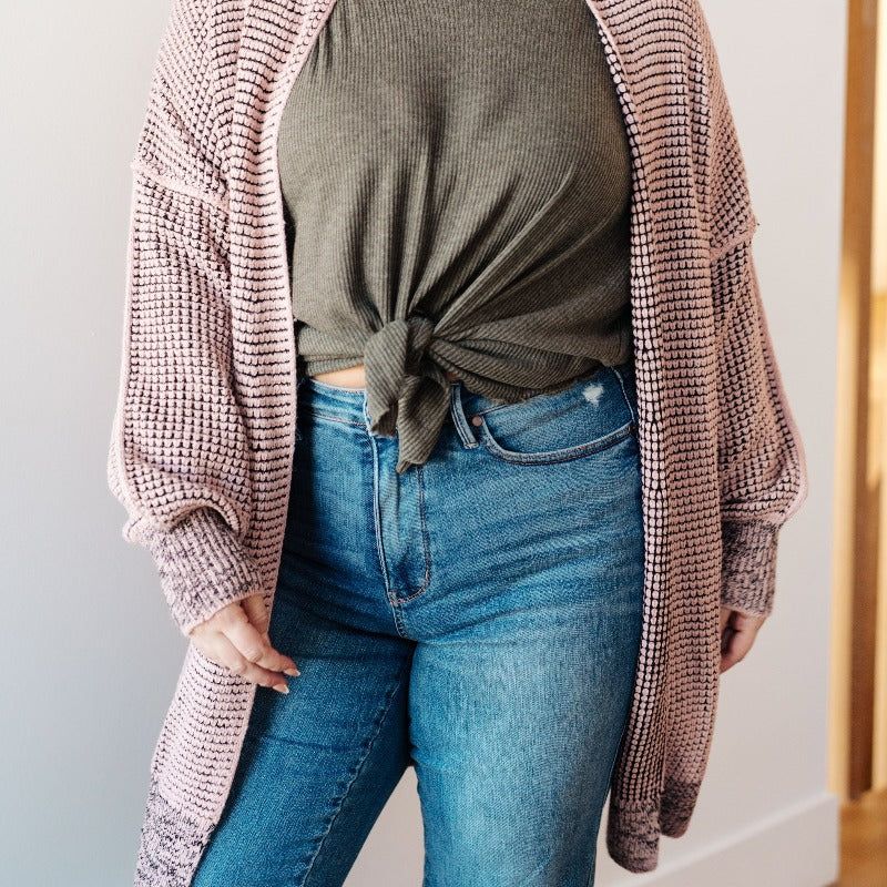 The Way It Was Long Cardigan Sweater in Mauve sold by Boujee Boutique product image thumbnail 5