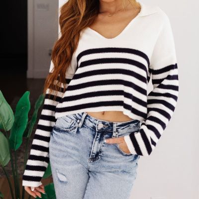 Memorable Moments Striped Sweater in White sold by Boujee Boutique