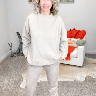 Oatmeal Textured Long Sleeve Sweatshirt Top sold by Boujee Boutique