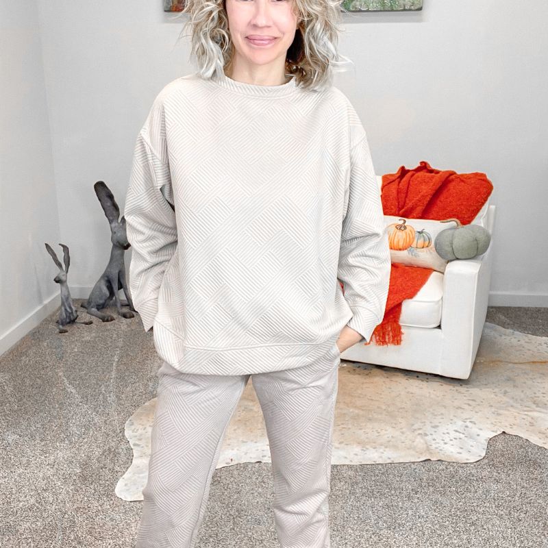 Oatmeal Textured Long Sleeve Sweatshirt Top sold by Boujee Boutique
