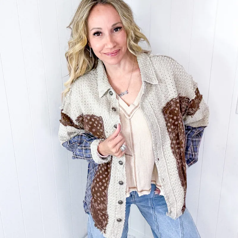 POL Boho Chic Patchwork with Vintage Flair Long Sleeve Jacket sold by Boujee Boutique