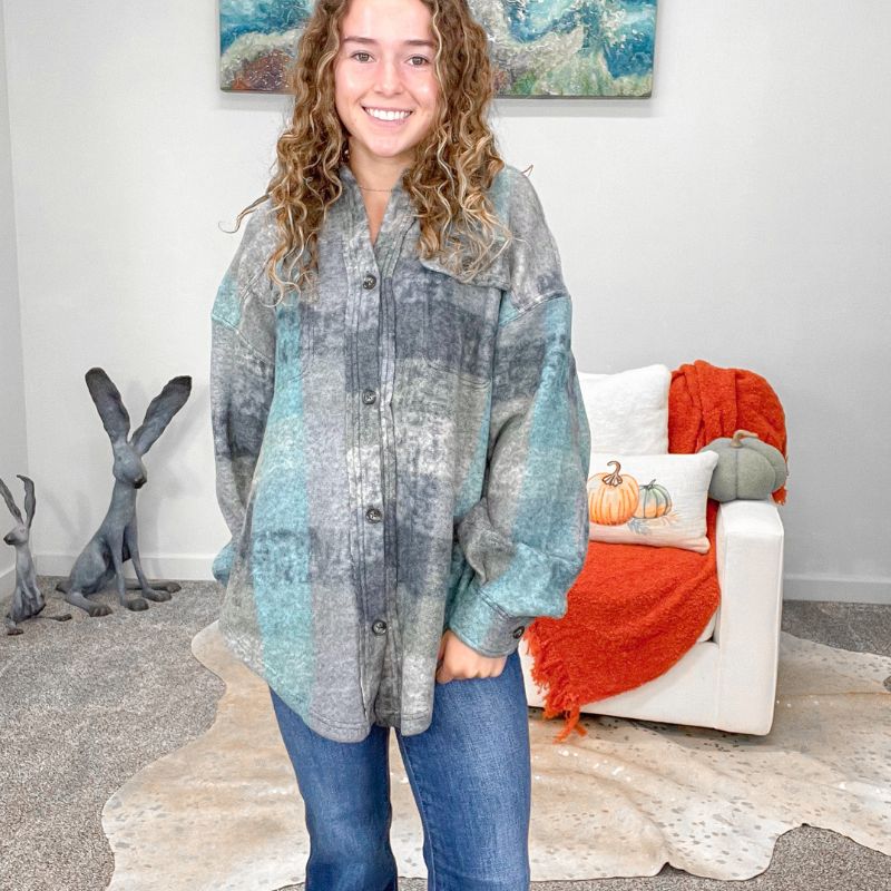 Multi Grey and Blue Plaid Brushed Shirt Jacket sold by Boujee Boutique product image thumbnail 3