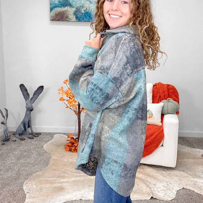 Multi Grey and Blue Plaid Brushed Shirt Jacket sold by Boujee Boutique product image thumbnail 4
